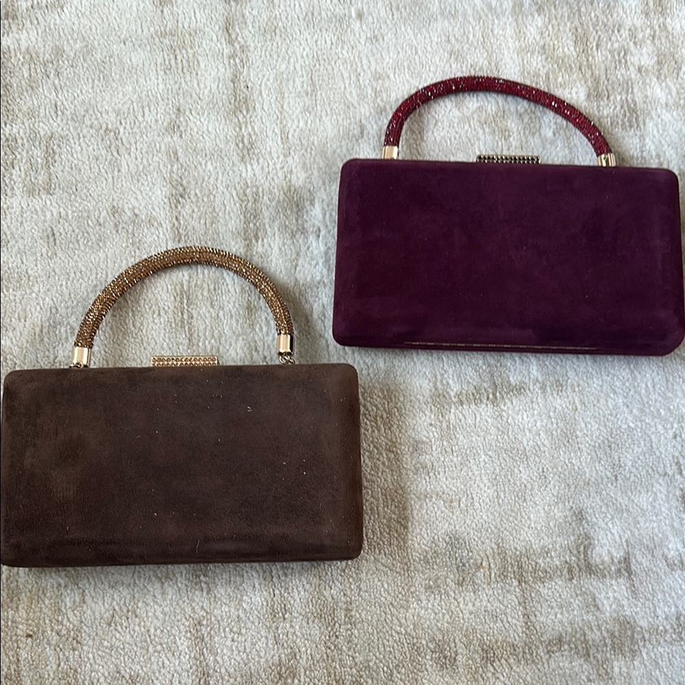 Suede Top-Handle Clutch in Brown and Plum - Elegant Evening Bag - Picture 2 of 3